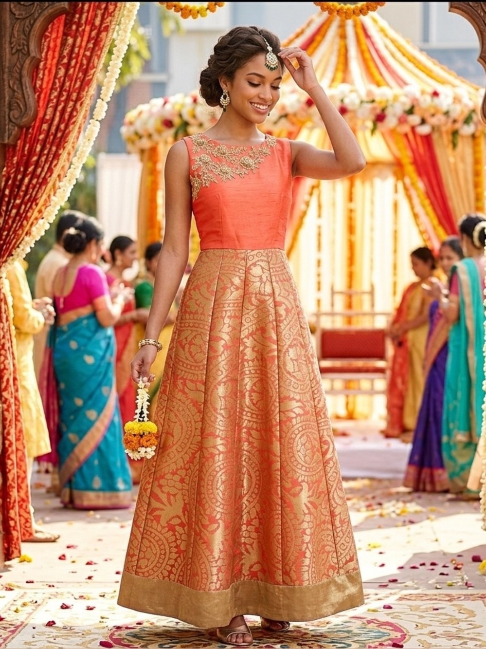 Frontier Heritage India Women Banarasi Anarkali Gown traditional Maxi Dress 32